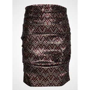 BIRGITTE HERSKIND Silver Metallic Brocade Ruched mini Skirt - Size US 6 NWT